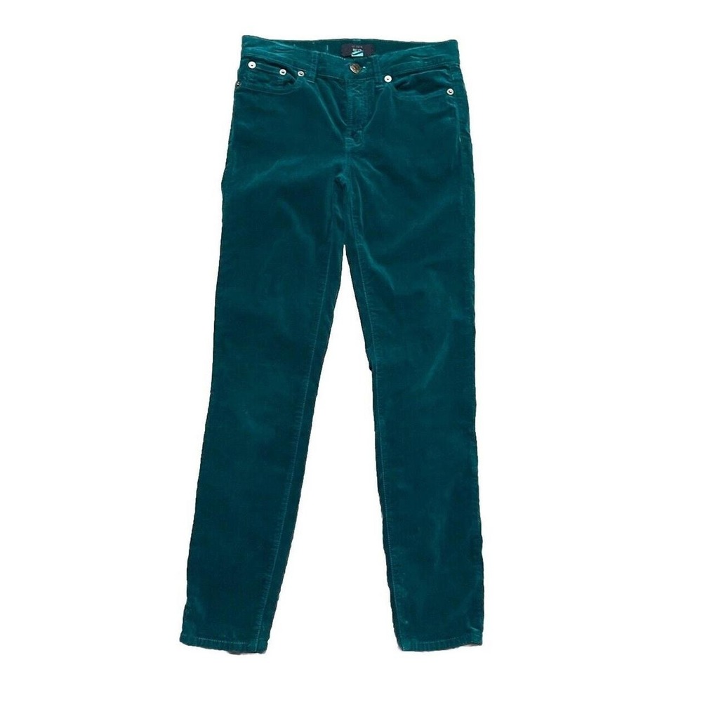 J‎ Crew Womens 25 Straight Leg Pants Garment Dyed Stretch Velvet Emerald Green
